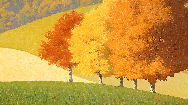 JPG 나무 단풍 일러스트 하늘 잔디 초원 사람없음 노란색 가을 숲 국내일러스트 AI일러스트 AI콘텐츠 식물 계절 컬러 잎 파일형식