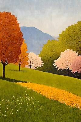 JPG 나무 단풍 일러스트 하늘 잔디 초원 사람없음 가을 숲 국내일러스트 AI일러스트 AI콘텐츠 식물 계절 잎 파일형식