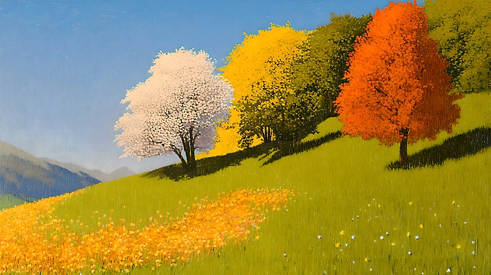 JPG 나무 단풍 일러스트 하늘 잔디 초원 사람없음 가을 숲 국내일러스트 AI일러스트 AI콘텐츠 식물 계절 잎 파일형식