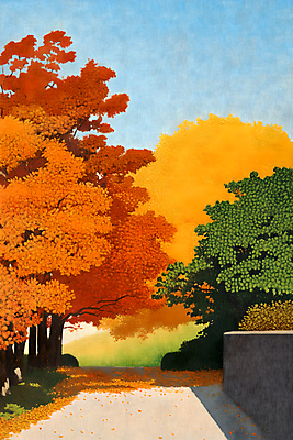 JPG 나무 일러스트 자연 하늘 그림자 사람없음 산책 산책로 가을 숲 국내일러스트 AI일러스트 AI콘텐츠 식물 계절 길 휴식 생태계 파일형식