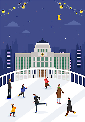 전신 여자 남자 별 어린이 겨울 일러스트 밤하늘 풍경 소녀 빌딩 소년 여러명 성인 스케이트 달 야간 즐거움 시청 스케이트장 아이스링크 아이스스케이트 알전구 국내일러스트 AI파일 자연요소 계절 감정 스포츠용품 다수 전구 스포츠시설 하늘 사람 건물 관공서 파일형식 벡터