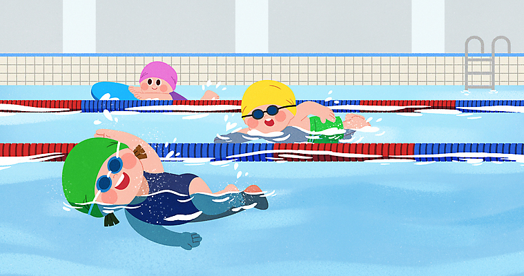 전신 PSD 여자 남자 수영복 어린이 일러스트 소녀 소년 세명 수영 물안경 수영모 어린이만 실내수영장 국내일러스트 옷 수영장 실내 사람 수상스포츠 수영용품 파일형식