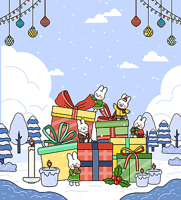 자연요소 식물 모자_잡화 기념일 동물캐릭터 컨셉 잎 크리스마스장식 크리스마스 초 날씨 디저트 선물 상자 토끼 풀_식물 파일형식 오너먼트 전구 풀잎 열매 쿠키 산타모자 선물상자 촛불 전신 구름 눈 나무 PSD 일러스트 귀여움 토끼캐릭터 사람없음 국내일러스트