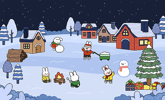 전신 PSD 나무 크리스마스 일러스트 산타모자 눈사람 주택 사람없음 선물상자 크리스마스트리 귀여움 마을 설원 야간 장작 모닥불 토끼캐릭터 마시멜로우 눈굴리기 국내일러스트 자연요소 식물 모자_잡화 기념일 동물캐릭터 컨셉 불 디저트 눈_날씨 선물 건물 상자 토끼 굴리기 파일형식