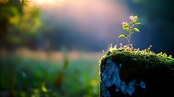 JPG 편집이미지 꽃 잎 이끼 사람없음 빛 바위 숲 보케 편집실사 AI포토 AI콘텐츠 식물 돌_바위 CG 파일형식