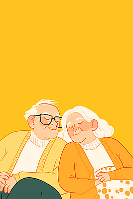 여자 할아버지 노년 남자 행복 할머니 일러스트 휴식 미소 두명 생활 실버라이프 노란색 눈감음 노부부 기댐 잠 실버 노인만 안경낌 국내일러스트 AI파일 라이프스타일 부부 감정 안경 컬러 컨셉 모션 표정 사람 성인 성인만 파일형식 벡터
