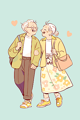 전신 여자 할아버지 노년 남자 행복 할머니 하늘색 일러스트 웃음 두명 생활 실버라이프 걷기 팔짱 노부부 산책 하트 실버 즐거움 노인만 안경낌 국내일러스트 AI파일 모양 라이프스타일 부부 감정 안경 모션 휴식 표정 사람 성인 파란색 성인만 파일형식 벡터