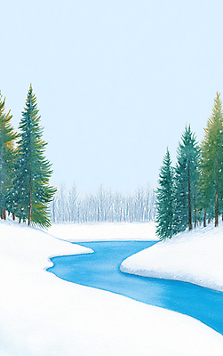 JPG 나무 겨울 일러스트 자연 수채화 산 풍경 사람없음 물 파란색 강 눈 숲 상록수 쌓인눈 눈덮임 국내일러스트 AI일러스트 AI콘텐츠 자연요소 식물 계절 컬러 컨셉 날씨 생태계 파일형식