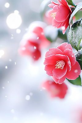 JPG 편집이미지 꽃 분홍색 잎 겨울 자연 사람없음 눈 보케 동백 눈내림 편집실사 AI포토 AI콘텐츠 자연요소 식물 계절 컬러 날씨 눈_날씨 CG 생태계 파일형식