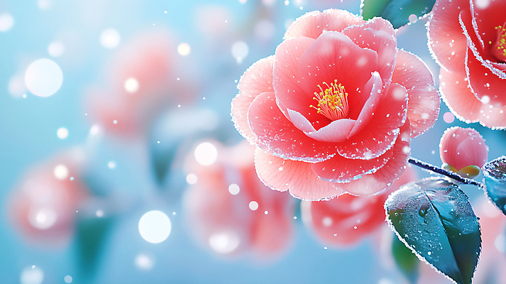 JPG 편집이미지 꽃 분홍색 겨울 자연 사람없음 눈 보케 동백 눈내림 편집실사 AI포토 AI콘텐츠 자연요소 식물 계절 컬러 날씨 눈_날씨 CG 생태계 파일형식