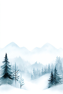 자연요소 식물 계절 컬러 날씨 산 생태계 파일형식 효과 AI콘텐츠 숲 파란색 수채화 안개 번짐 설산 나무 눈 겨울 자연 일러스트 JPG 국내일러스트 사람없음 AI일러스트