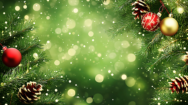 자연요소 계절 기념일 컬러 잎 크리스마스장식 날씨 눈_날씨 CG 파일형식 AI콘텐츠 눈내림 보케 솔방울 솔잎 오너먼트 초록색 백그라운드 눈 겨울 크리스마스 편집이미지 JPG 편집실사 사람없음 편집소스 설렘 AI포토