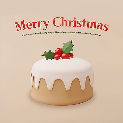 PSD 편집이미지 크리스마스 겨울 사람없음 장식 생크림 베이지색 크리스마스케이크 호랑가시나무열매 편집3D 계절 기념일 열매 컬러 3D 케이크 크림 파일형식