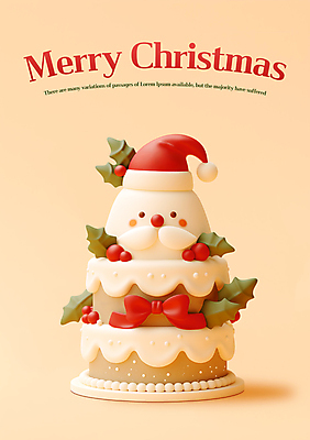 PSD 편집이미지 리본 잎 크리스마스 겨울 산타모자 수염 사람없음 장식 산타클로스 생크림 베이지색 크리스마스케이크 호랑가시나무열매 2단케이크 편집3D 식물 모자_잡화 계절 기념일 열매 컬러 3D 케이크 크림 파일형식