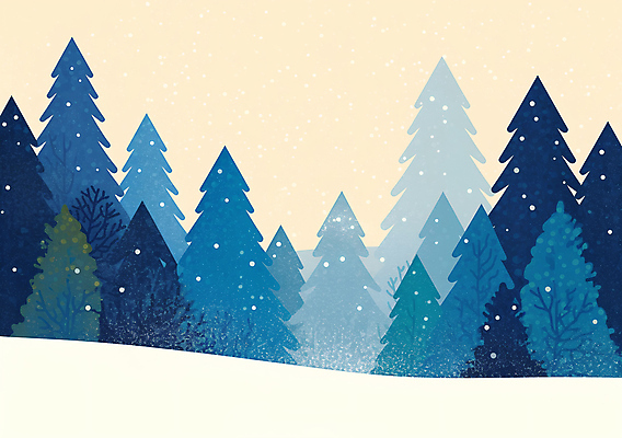 JPG 나무 겨울 일러스트 자연 풍경 사람없음 파란색 눈 숲 베이지색 쌓인눈 눈내림 눈덮임 국내일러스트 AI일러스트 AI콘텐츠 자연요소 식물 계절 컬러 컨셉 날씨 눈_날씨 생태계 파일형식