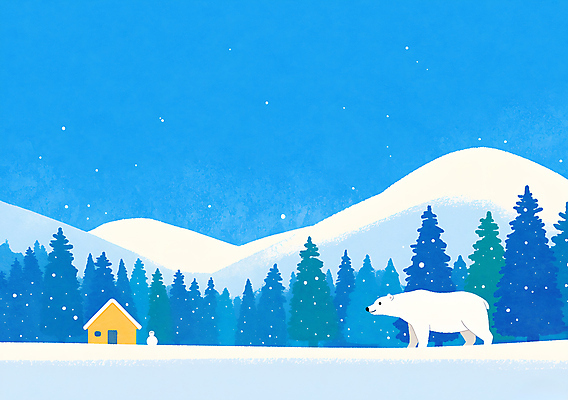 JPG 나무 겨울 일러스트 자연 눈사람 하늘 산 주택 풍경 사람없음 파란색 눈 북극곰 쌓인눈 눈내림 설산 눈덮임 국내일러스트 AI일러스트 AI콘텐츠 자연요소 식물 계절 컬러 컨셉 곰 날씨 눈_날씨 건물 생태계 파일형식