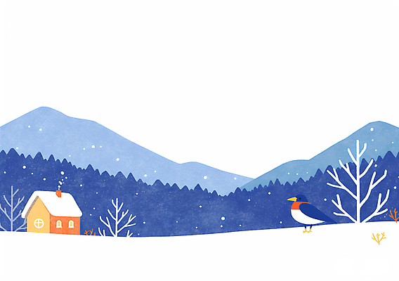 JPG 나무 겨울 일러스트 자연 조류 산 주택 풍경 사람없음 파란색 눈 숲 눈내림 눈덮임 국내일러스트 AI일러스트 AI콘텐츠 자연요소 식물 동물 계절 컬러 컨셉 날씨 눈_날씨 건물 생태계 파일형식