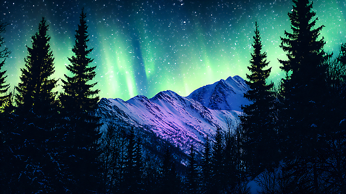 JPG 나무 편집이미지 별 겨울 야경 자연 밤하늘 산 사람없음 빛 반짝임 눈 오로라 쌓인눈 설산 편집실사 AI포토 AI콘텐츠 자연요소 식물 계절 모션 자연현상 하늘 날씨 야간 CG 생태계 파일형식 풍경_경치