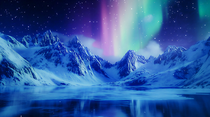 JPG 편집이미지 별 호수 겨울 야경 자연 밤하늘 하늘 산 사람없음 파란색 반사 눈 빙판 무지개색 오로라 설산 편집실사 AI포토 AI콘텐츠 자연요소 계절 컬러 자연현상 날씨 컬러풀 야간 CG 생태계 파일형식 풍경_경치