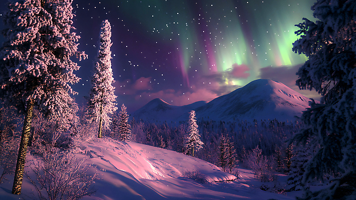 JPG 나무 편집이미지 별 겨울 야경 자연 밤하늘 산 사람없음 눈 오로라 쌓인눈 설산 편집실사 AI포토 AI콘텐츠 자연요소 식물 계절 자연현상 하늘 날씨 야간 CG 생태계 파일형식 풍경_경치