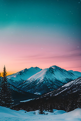 JPG 나무 편집이미지 별 겨울 야경 자연 밤하늘 하늘 산 사람없음 눈 오로라 쌓인눈 설산 편집실사 AI포토 AI콘텐츠 자연요소 식물 계절 자연현상 날씨 야간 CG 생태계 파일형식 풍경_경치