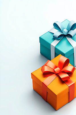 JPG 편집이미지 리본 하늘색 사람없음 선물상자 주황색 오브젝트 편집소스 편집실사 AI포토 AI콘텐츠 컬러 선물 파란색 상자 CG 파일형식