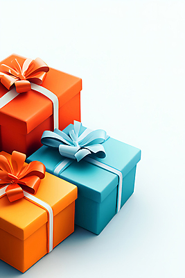 JPG 편집이미지 리본 하늘색 그림자 사람없음 선물상자 주황색 오브젝트 편집소스 편집실사 AI포토 AI콘텐츠 컬러 선물 파란색 상자 CG 파일형식
