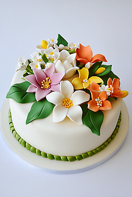 JPG 편집이미지 꽃 결혼 잎 사람없음 장식 케이크 축하 생일 화려 디지털합성 편집실사 AI포토 AI콘텐츠 식물 기념일 컨셉 디저트 이벤트 CG 파일형식