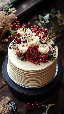 JPG 편집이미지 꽃 결혼 잎 사람없음 장식 케이크 축하 생일 화려 디지털합성 편집실사 AI포토 AI콘텐츠 식물 기념일 컨셉 디저트 이벤트 CG 파일형식