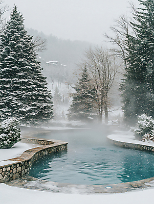JPG 나무 편집이미지 겨울 따뜻함 사람없음 물 온천 추위 눈 숲 디지털합성 힐링 노천온천 노천탕 눈덮임 편집실사 AI포토 AI콘텐츠 자연요소 식물 계절 컨셉 날씨 스파 CG 파일형식