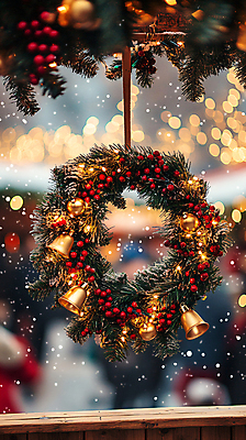 JPG 편집이미지 열매 크리스마스 겨울 사람없음 종 시장 디지털합성 보케 리스장식 징글벨 오너먼트 크리스마스리스 편집실사 AI포토 AI콘텐츠 식물 계절 기념일 크리스마스장식 장식 화환 CG 파일형식