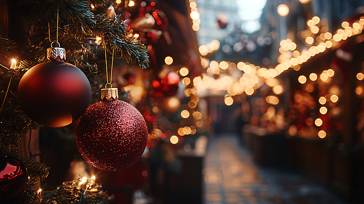 JPG 편집이미지 크리스마스 겨울 사람없음 야외 빨간색 화려 시장 골목길 디지털합성 보케 오너먼트 편집실사 AI포토 AI콘텐츠 계절 기념일 길 컬러 컨셉 크리스마스장식 CG 파일형식
