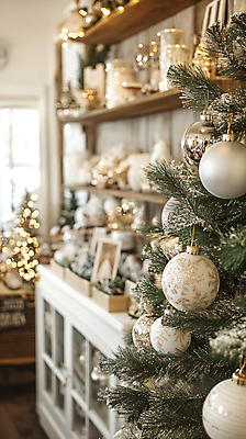 JPG 편집이미지 크리스마스 겨울 실내 사람없음 크리스마스트리 상점 흰색 화려 분위기 디지털합성 보케 오너먼트 편집실사 AI포토 AI콘텐츠 계절 기념일 컬러 컨셉 크리스마스장식 내부 CG 파일형식