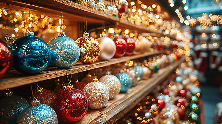JPG 편집이미지 크리스마스 겨울 사람없음 컬러풀 상점 전시 화려 시장 디지털합성 진열장 보케 오너먼트 편집실사 AI포토 AI콘텐츠 계절 기념일 컬러 컨셉 크리스마스장식 CG 파일형식