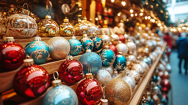 JPG 편집이미지 크리스마스 겨울 사람없음 야외 컬러풀 상점 전시 화려 시장 디지털합성 진열장 보케 오너먼트 편집실사 AI포토 AI콘텐츠 계절 기념일 컬러 컨셉 크리스마스장식 CG 파일형식