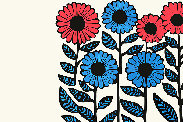 꽃 잎 일러스트 북유럽스타일 사람없음 그래픽 빨간색 파란색 심플 미니멀 키치 국내일러스트 AI파일 식물 컬러 컨셉 스타일 파일형식 벡터