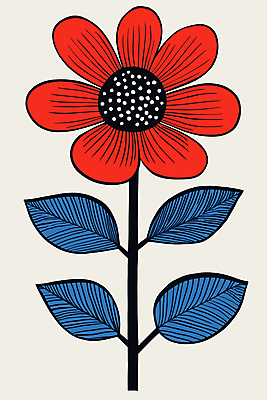 꽃 잎 일러스트 북유럽스타일 사람없음 그래픽 빨간색 파란색 심플 미니멀 키치 국내일러스트 AI파일 식물 컬러 컨셉 스타일 파일형식 벡터