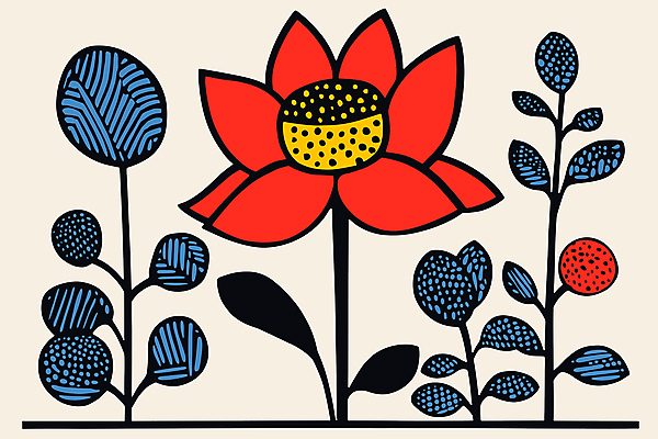 꽃 잎 일러스트 북유럽스타일 사람없음 그래픽 빨간색 파란색 심플 미니멀 키치 국내일러스트 AI파일 식물 컬러 컨셉 스타일 파일형식 벡터