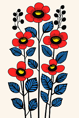 꽃 잎 일러스트 북유럽스타일 사람없음 그래픽 빨간색 파란색 심플 미니멀 키치 국내일러스트 AI파일 식물 컬러 컨셉 스타일 파일형식 벡터