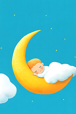 PSD 구름 일러스트 하늘 한명 파란색 눕기 꿈 달 아기 잠 아기만 국내일러스트 자연요소 1 컬러 모션 사람 파일형식