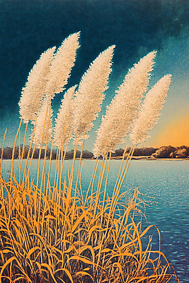 JPG 편집이미지 자연 붓터치 수채화 갈대 풍경 사람없음 물 노을 편집실사 자연요소 식물 CG 생태계 파일형식