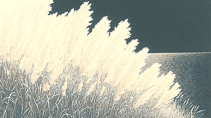 JPG 편집이미지 자연 붓터치 수채화 갈대 사람없음 물가 편집실사 식물 풍경 CG 생태계 파일형식