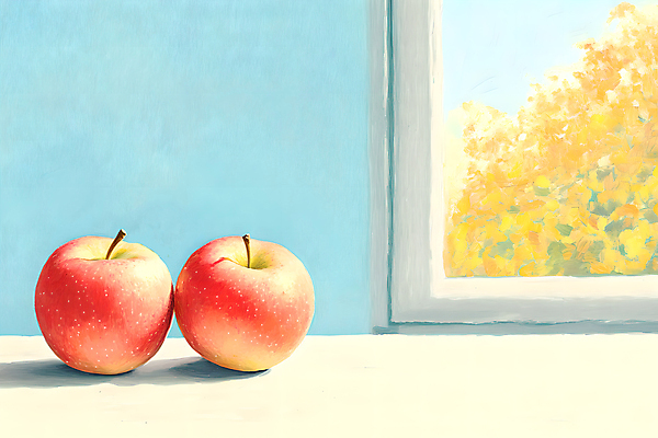 JPG 나무 일러스트 창문 사람없음 사과 창가 국내일러스트 AI일러스트 AI콘텐츠 식물 과일 파일형식
