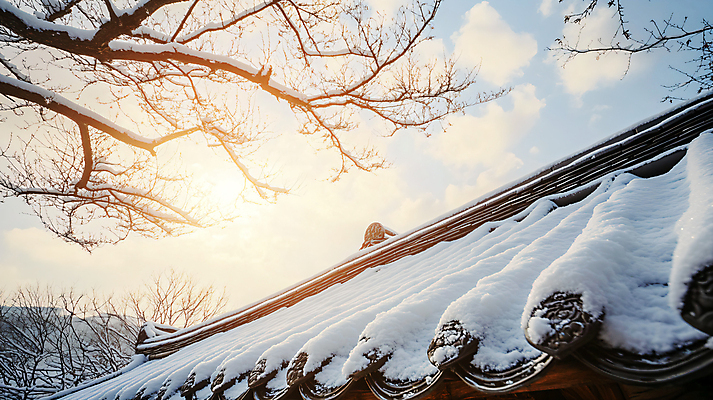 JPG 나무 편집이미지 한국전통 겨울 하늘 기와 사람없음 햇빛 나뭇가지 눈 기와지붕 눈덮임 편집실사 AI포토 AI콘텐츠 자연요소 식물 전통 계절 컨셉 지붕 날씨 한국 태양 CG 파일형식