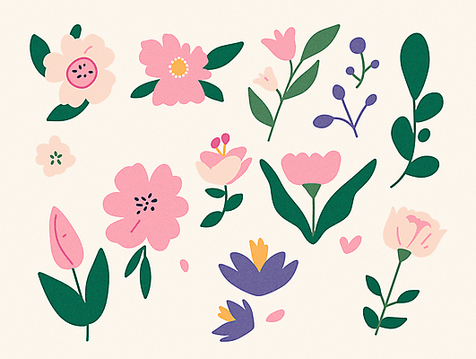 꽃잎 꽃 분홍색 스티커 잎 일러스트 사람없음 꽃봉오리 엘리먼트 국내일러스트 AI파일 식물 컬러 파일형식 벡터