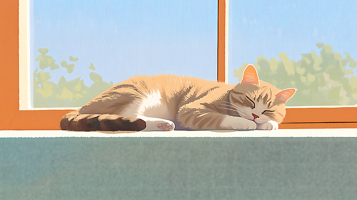 JPG 일러스트 사람없음 눕기 고양이 잠 창가 국내일러스트 AI일러스트 AI콘텐츠 창문 포유류 모션 반려동물 파일형식