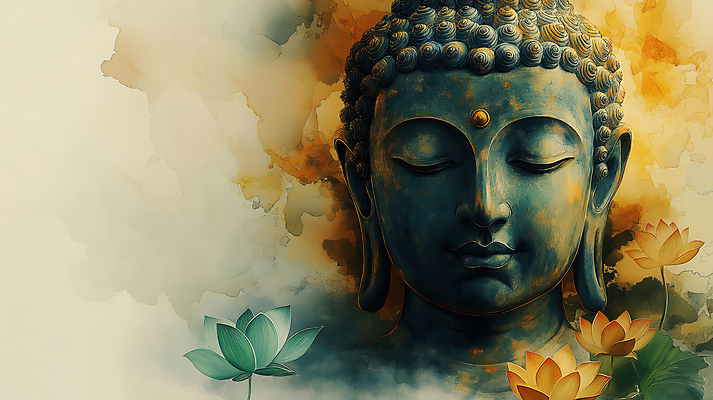 JPG 편집이미지 남자 얼굴 불교 수채화 연꽃 한명 성인 노란색 평화 눈감음 명상 부처 청록색 성인남자한명만 편집실사 1 꽃 종교 컬러 컨셉 모션 사람 신체부위 CG 남자한명만 성인남자만 파일형식