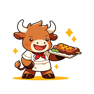 접시 음식 허리손 일러스트 스테이크 요리 웃음 들기 사람없음 반짝임 갈색 요리사 소 조리복 소캐릭터 일러캐릭터 AI파일 직업 캐릭터 식기 컬러 동물캐릭터 포즈 유니폼 포유류 모션 서양음식 표정 파일형식 벡터