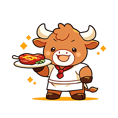 접시 음식 일러스트 스테이크 요리 웃음 들기 사람없음 반짝임 갈색 요리사 소 조리복 소캐릭터 일러캐릭터 AI파일 직업 캐릭터 식기 컬러 동물캐릭터 유니폼 포유류 모션 서양음식 표정 파일형식 벡터