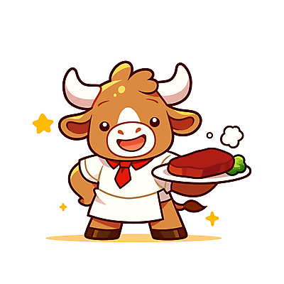 접시 음식 허리손 일러스트 스테이크 요리 웃음 들기 사람없음 반짝임 갈색 요리사 소 조리복 소캐릭터 일러캐릭터 AI파일 직업 캐릭터 식기 컬러 동물캐릭터 포즈 유니폼 포유류 모션 서양음식 표정 파일형식 벡터